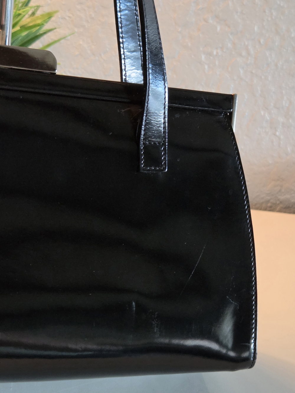 Vintage Salvatore Ferragamo Black Patent Leather Frame Bag Shoe Logo BV-216760 - Picture 7 of 15
